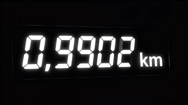 Glowing digital display shows 0.9902 km