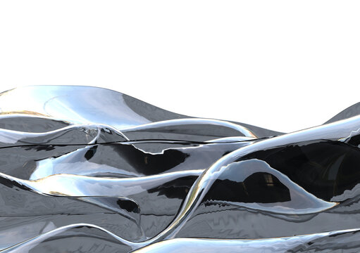Glossy Chrome Metallic Fluid Surface with Perfect Mirror Reflections