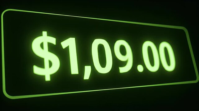 A bright green neon sign displays "$375.00" on a dark background