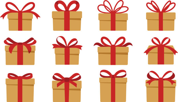 Vector illustration of gift boxes with red ribbons, perfect for holiday, birthday, and celebration-themed designs.