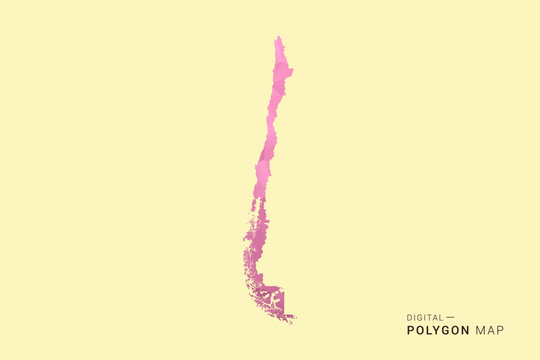 Chile Map - Low poly polygon map design in soft pink pastel gradient on beige background, modern minimal geometric style, clean digital vector illustration.
