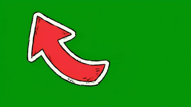 Red arrow pointing upwards and to the left on a solid green background