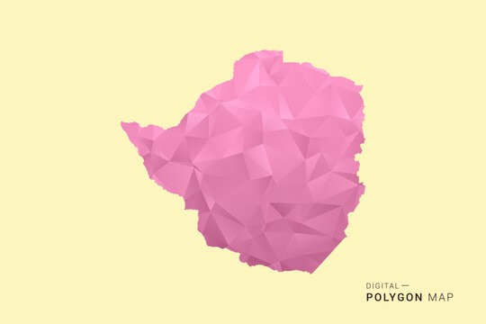 Zimbabwe Map - Low poly polygon map design in soft pink pastel gradient on beige background, modern minimal geometric style, clean digital vector illustration.