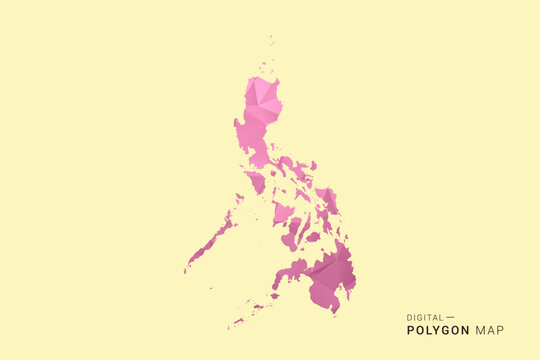Philippines Map - Low poly polygon map design in soft pink pastel gradient on beige background, modern minimal geometric style, clean digital vector illustration.
