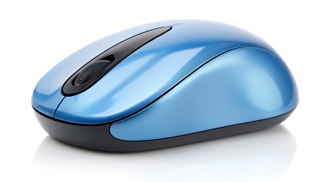 A blue wireless computer mouse isolated on the white background