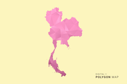 Thailand Map - Low poly polygon map design in soft pink pastel gradient on beige background, modern minimal geometric style, clean digital vector illustration.