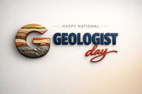 A colorful graphic celebrating National Geologist Day with a layered rock design