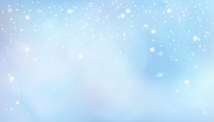 Christmas winter vector background with falling fluffy snowflakes on blue sky. Soft light effects for festive wallpaper, greeting cards, posters, banners and seasonal design templates © Hanna