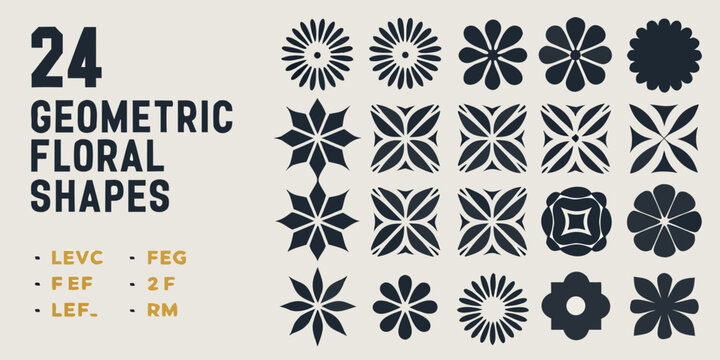 Collection of decorative geometric floral shapes and number twenty four