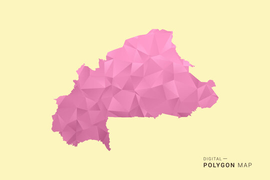 Burkina Faso Map - Low poly polygon map design in soft pink pastel gradient on beige background, modern minimal geometric style, clean digital vector illustration.
