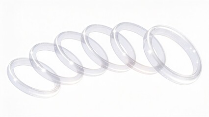 Naklejka premium Abstract transparent glass rings isolated on white background minimalist 3d render with sparkles futuristic design element clean modern shape for technology science or jewelry conc