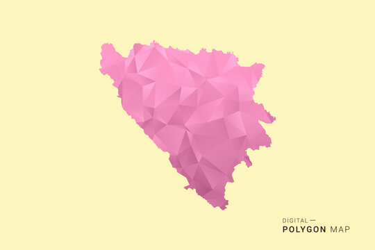 Bosnia and Herzegovina Map - Low poly polygon map design in soft pink pastel gradient on beige background, modern minimal geometric style, clean digital vector illustration.
