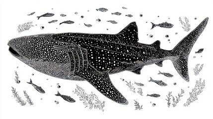 Obraz premium Shark swimming in ocean with fish