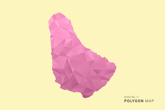 Barbados Map - Low poly polygon map design in soft pink pastel gradient on beige background, modern minimal geometric style, clean digital vector illustration.