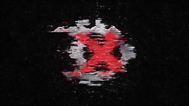 Glitched red "X" symbol on textured black background