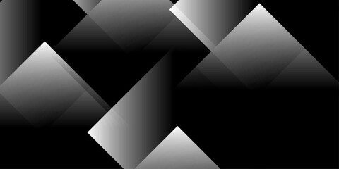Obraz premium Abstract monochromatic geometric background with overlapping sharp transparent squares and light gradients on black