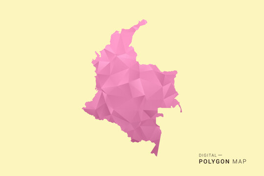 Colombia Map - Low poly polygon map design in soft pink pastel gradient on beige background, modern minimal geometric style, clean digital vector illustration.
