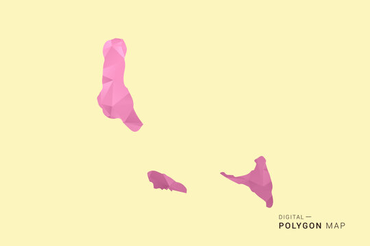 Comoros Map - Low poly polygon map design in soft pink pastel gradient on beige background, modern minimal geometric style, clean digital vector illustration.