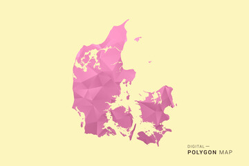 Obraz premium Denmark Map - Low poly polygon map design in soft pink pastel gradient on beige background, modern minimal geometric style, clean digital vector illustration.