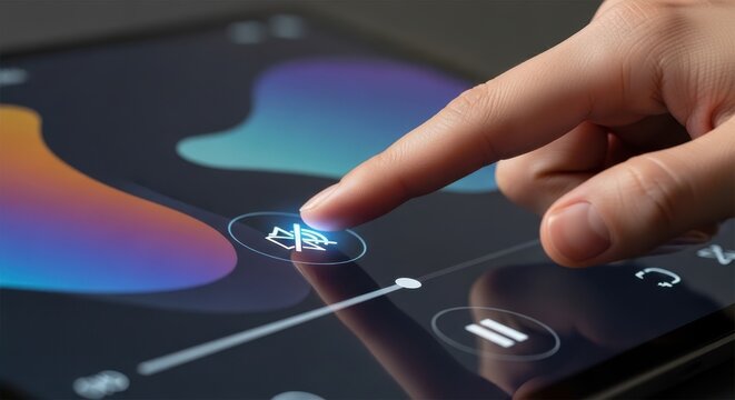 Close up of a hand pressing a virtual mute button on a media player interface stopping sound