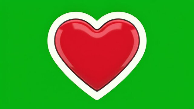 Shiny red heart with white and black border on a vibrant green background