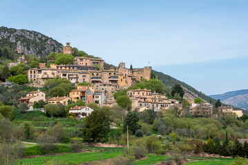 Fototapeta premium Montsonis is a medieval town with an ancient castle in the municipality of Foradada, in the Noguera region, province of Lerida, Catalonia, Spain