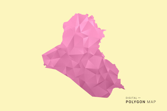 Iraq Map - Low poly polygon map design in soft pink pastel gradient on beige background, modern minimal geometric style, clean digital vector illustration.
