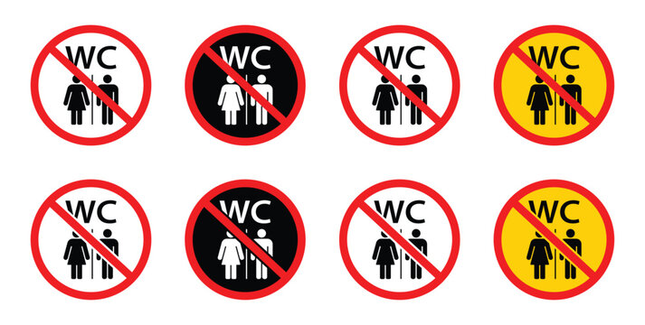 A set of prohibition signs indicating that toilet access is forbidden.