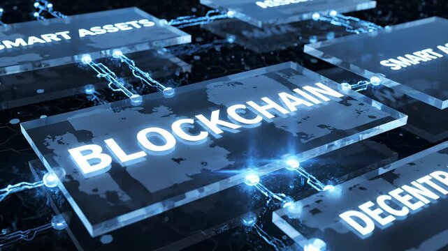 Dynamic Visualization Of Blockchain Technology Connecting Digital Blocks.