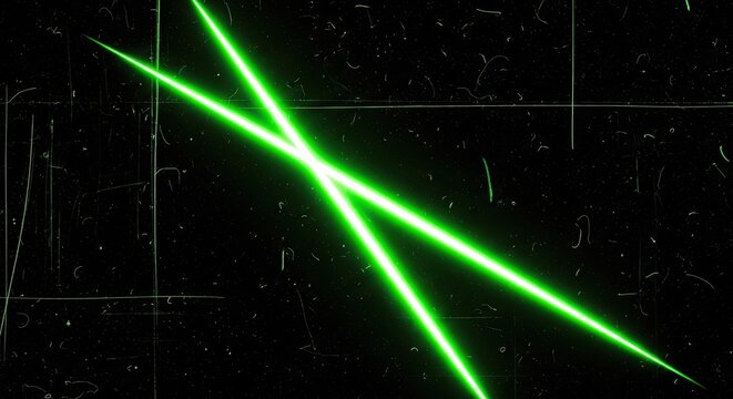 Vibrant Green Laser Beams Intersecting on a Dark Textured Background.