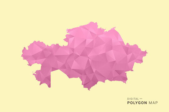 Kazakhstan Map - Low poly polygon map design in soft pink pastel gradient on beige background, modern minimal geometric style, clean digital vector illustration.