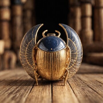 Intricate Ancient Egyptian Gold Scarab Jewel with Translucent Wings and Lapis Lazuli, Cinematic Lighting Concept Art