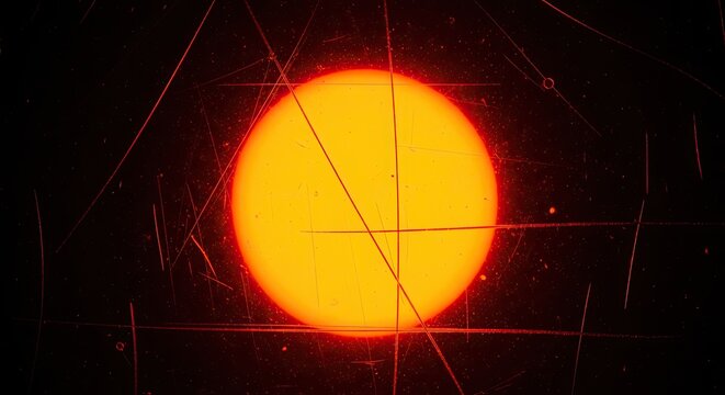 Abstract Glowing Orange Circle with Intersecting Lines on a Dark Background.