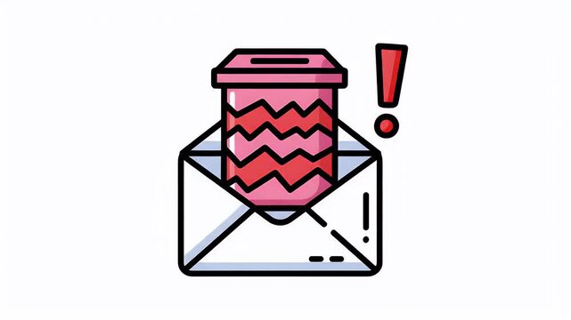 Pink zig-zag cup emerges from an open envelope, marked by an exclamation