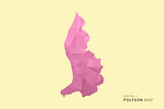 Liechtenstein Map - Low poly polygon map design in soft pink pastel gradient on beige background, modern minimal geometric style, clean digital vector illustration.