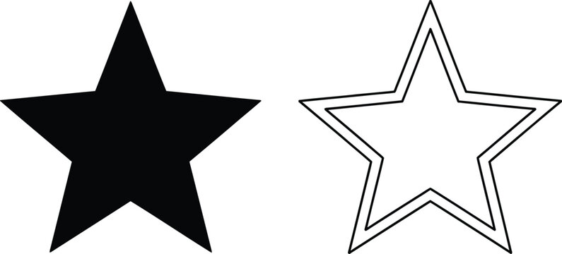 Two distinct star shapes, one solid black and one outlined white, are displayed side by side.