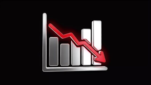 3D falling graph with red arrow pointing downwards