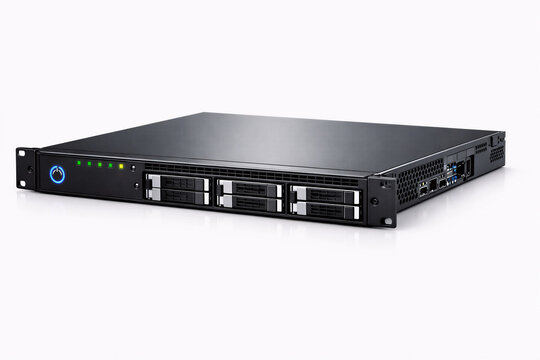 1U Rack Mount Server Unit with Green LED Status Lights on White Background 