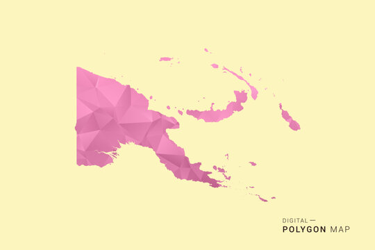 Papua New Guinea Map - Low poly polygon map design in soft pink pastel gradient on beige background, modern minimal geometric style, clean digital vector illustration.