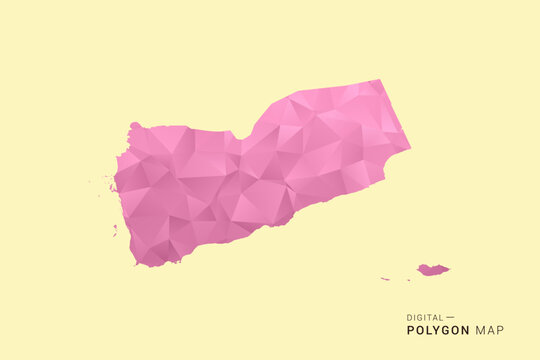 Yemen Map - Low poly polygon map design in soft pink pastel gradient on beige background, modern minimal geometric style, clean digital vector illustration.