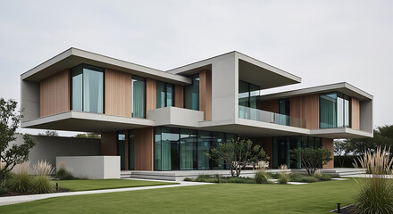 Modern Luxury Residence with Sleek Architectural Design and Lush Green Landscaping