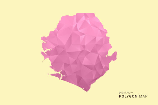 Sierra Leone Map - Low poly polygon map design in soft pink pastel gradient on beige background, modern minimal geometric style, clean digital vector illustration.
