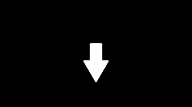 White colors Downward Arrow Symbol on Black Background direction with 4k video animation.
