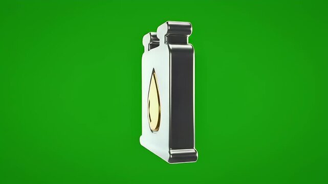 Metallic container with a golden drop icon on a green background