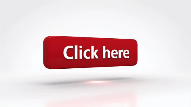 A glossy red button with the white text "Click here" appears on a white background