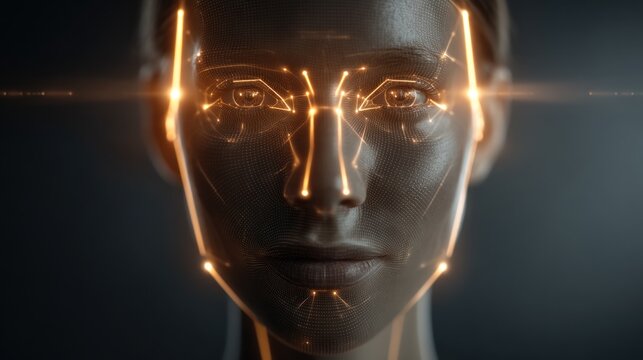 Womans face with facial recognition technology
