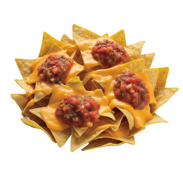 Pile of Nachos with Melted Cheese and Salsa Dip