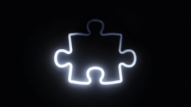 Bright white puzzle piece shape glowing against a dark background