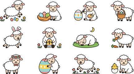 Fototapeta premium Cute Sheep Easter Icon Set