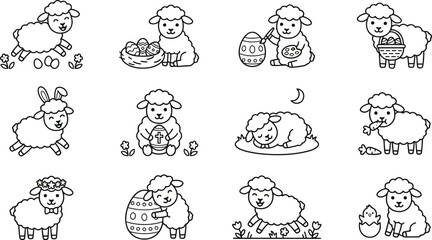 Obraz premium Cute Sheep Collection for Easter and Spring